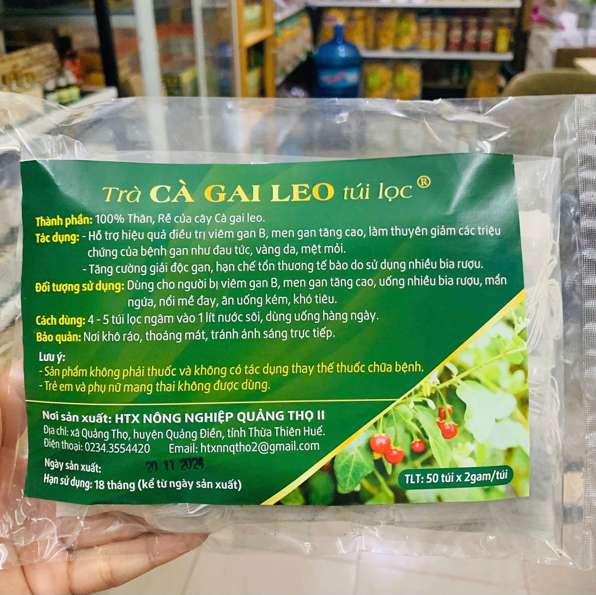 Ảnh của Trà Cà Gai Leo túi lọc của HTX Quảng Thọ II (bì 50 gói x2gr) 